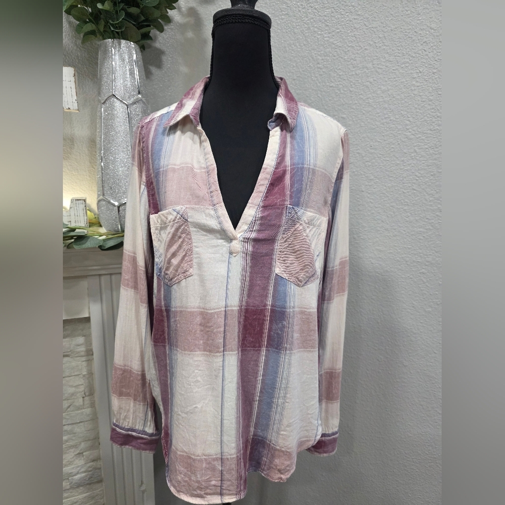Mudd Pink and Blue Plaid Casual Shirt